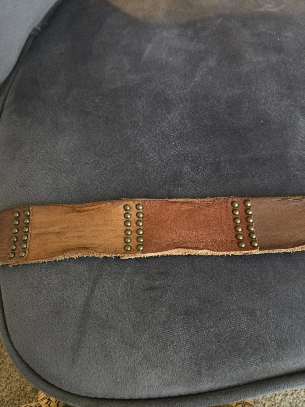 Leather Island Bill Lavin Vintage Wide Brown Studded Western Belt Double Prong